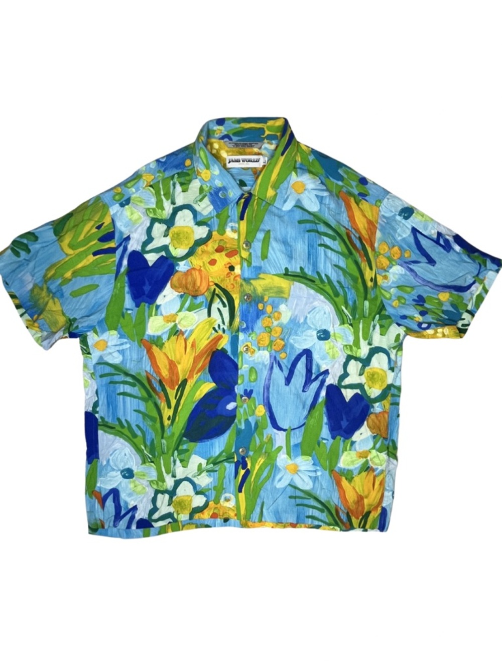 Jams World Vibrant Blue, Green & Yellow Tropical Print Shirt